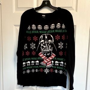 Star Wars Black Crewneck Sweater with Red and Green Patterns